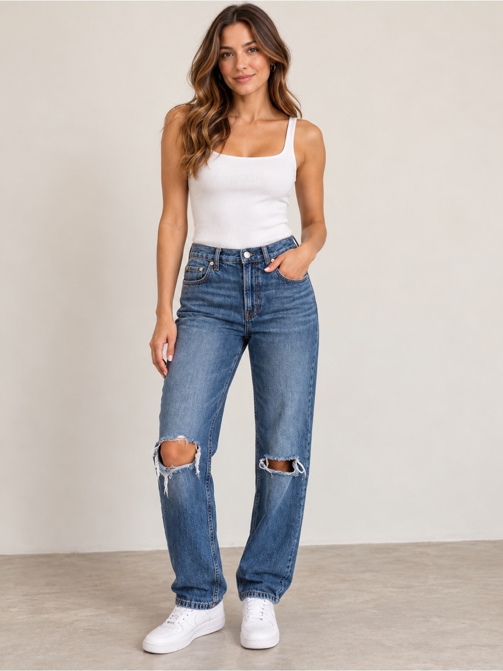 Everlane The Summer Jean 28 Blue Distressed Ripped High Rise Organic Cotton